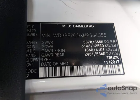 2017 Mercedes-Benz Sprinter 2500 Standard Roof V6 из США, поврежденный, VIN WD3PE7CDXHP564355